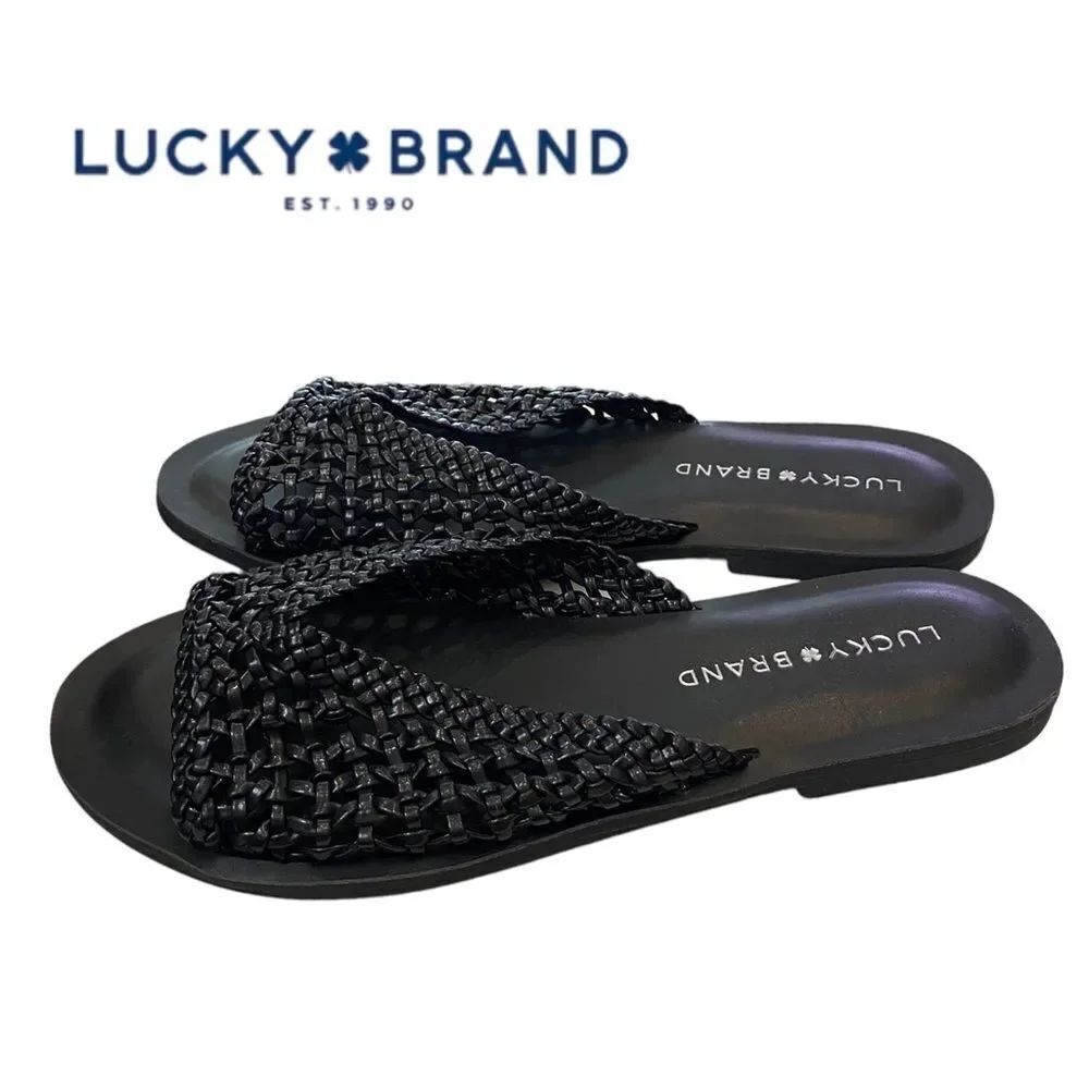LUCKY BRAND Adolela Women's Black Woven Slide Sandals NEW 5.5